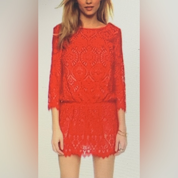 David Lerner Dresses & Skirts - David Lerner Red Long Sleeve Drop Waist  Mini Dress